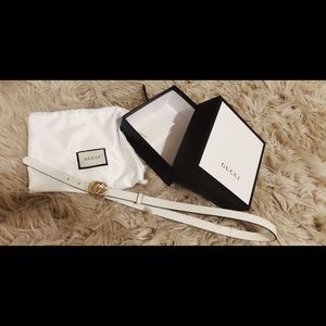 Gucci Marmont Leather Belt GG white leather